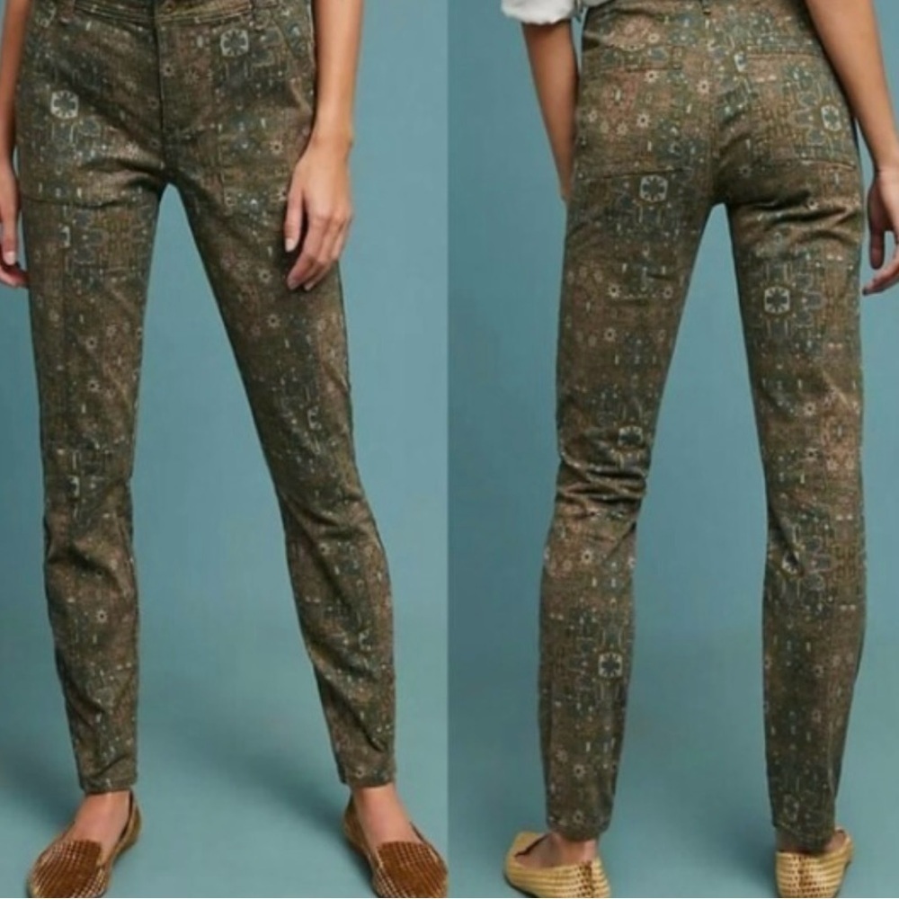 Anthropologie Cadet Slim Utility Pants Size 28 Green Patterned Boho